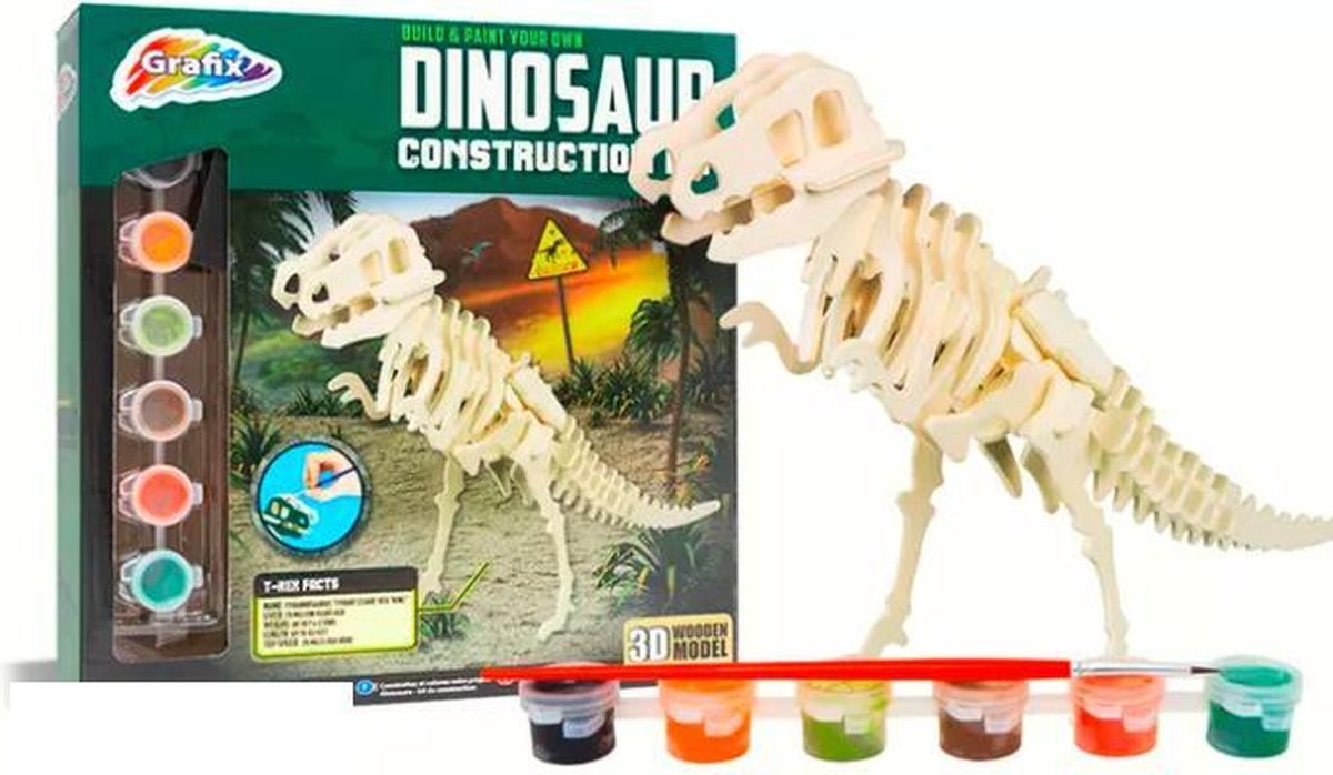 Mojy Dinosaurus houten constructie set hout met verf T-Rex