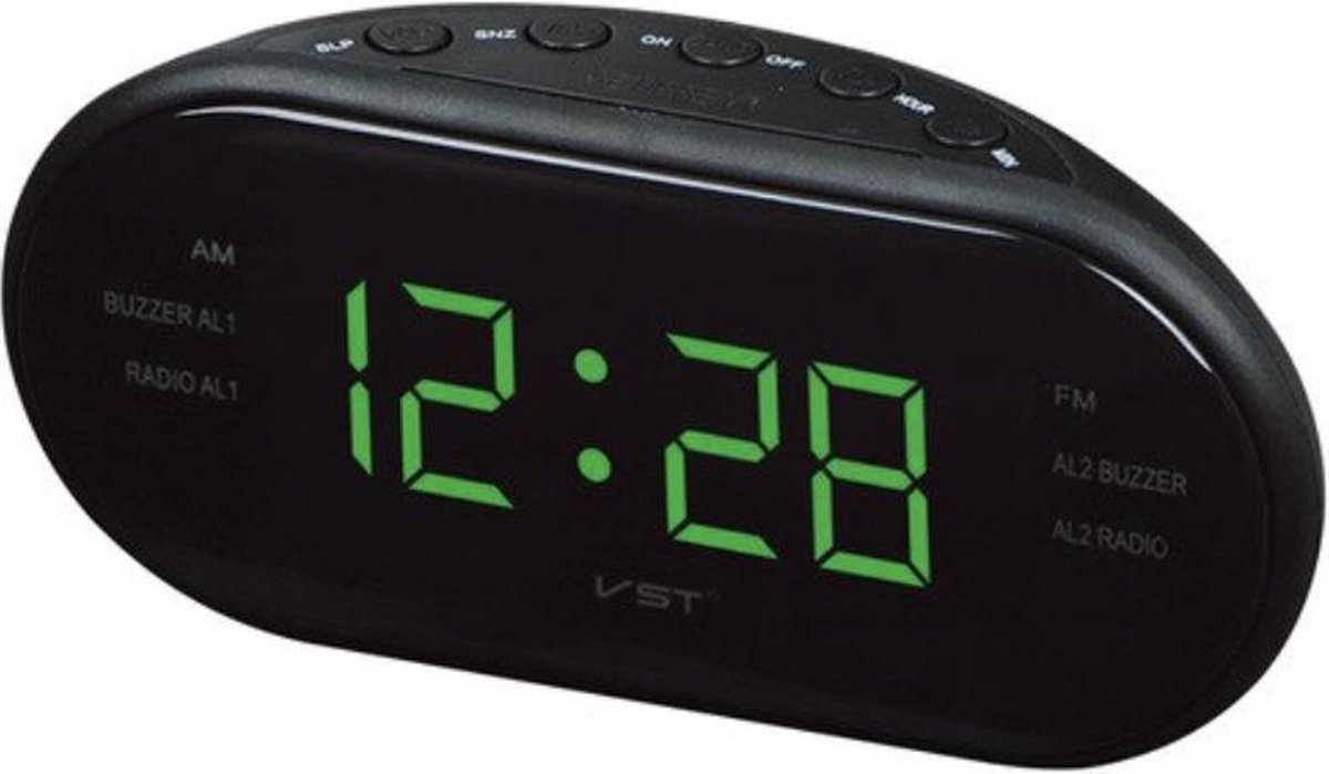 WiseGoods - Digitale Wekkerradio - Digitale Wekker met  Dubbel Alarm - AM/FM Radio - Sleep & Snooze - Groene LED -  Zwart