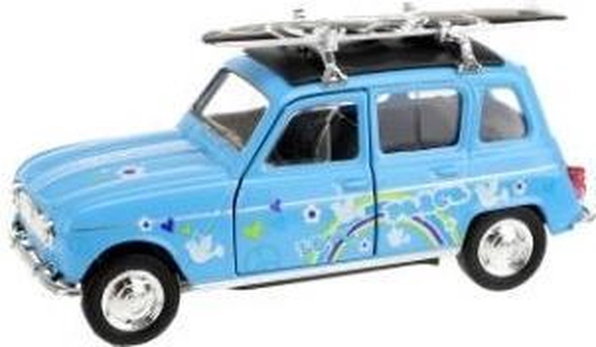 Toi-toys Welly Renault 4 Met Surfplank Blauw 12 Cm