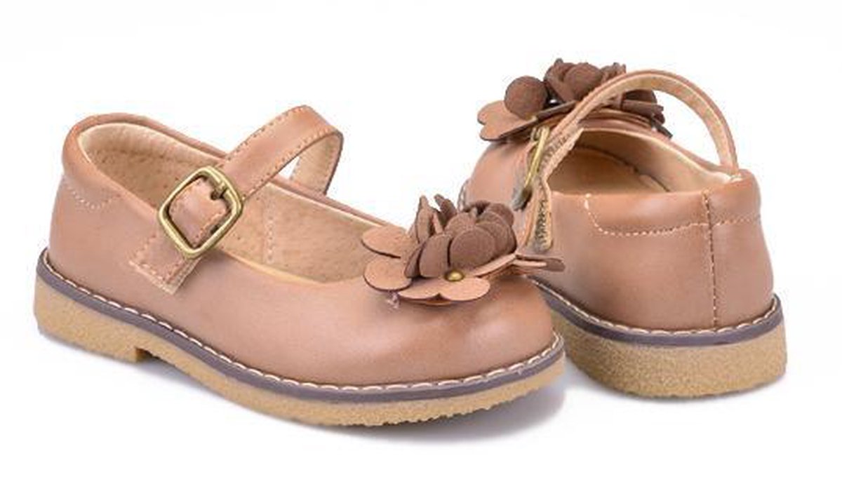 Ballerina Julia – leren ballerina met enkelbandje - cognac - maat 23