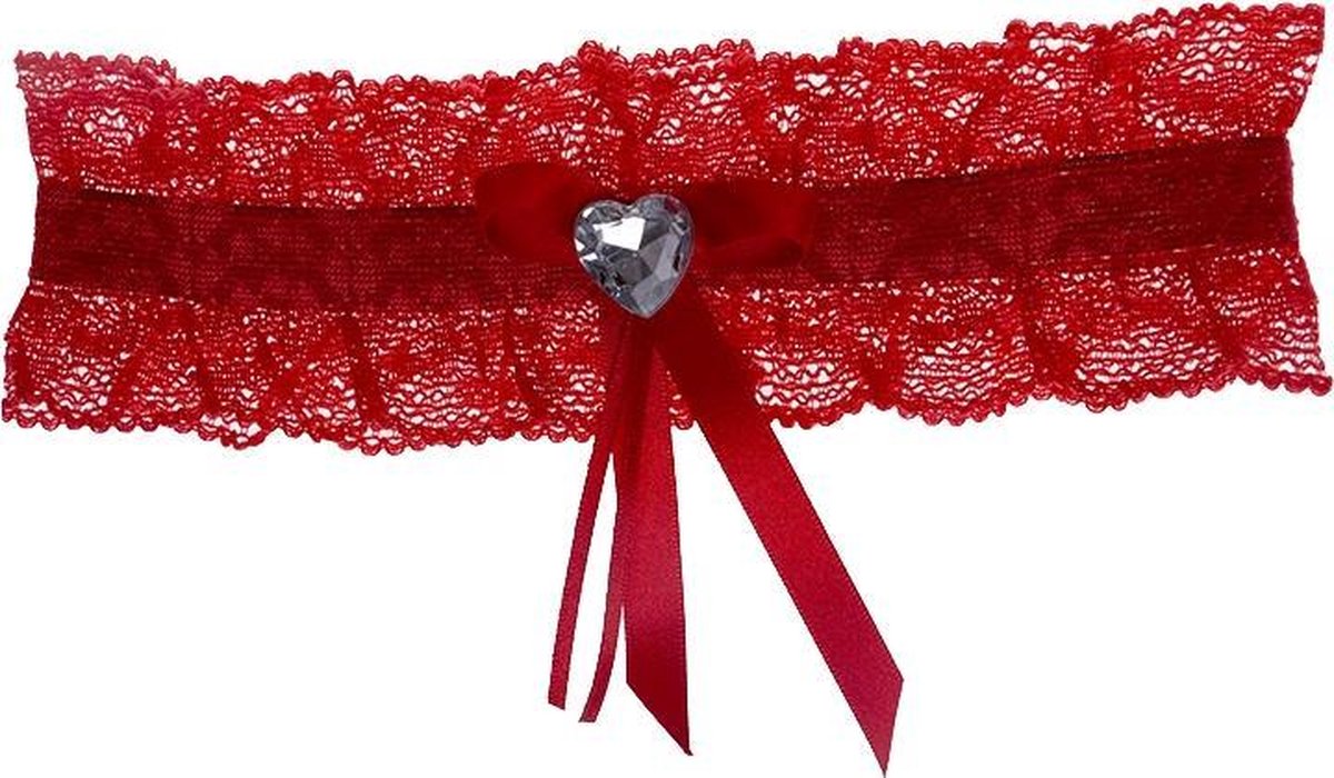 Kousenband rood met strass hartje