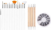 GUAPÀ - Nagel Penselen Set Wit + Rhinestones Zilver + Druppel & Dotting Pennen - Nail Art