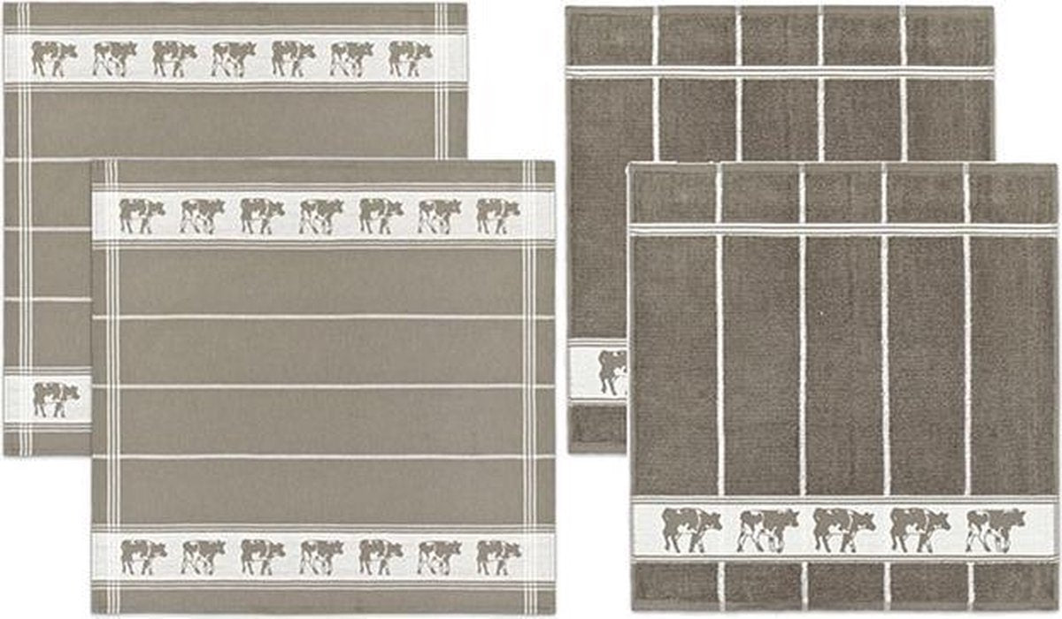 DDDDD Keukendoeken En Theedoeken Set Zwart Bont Taupe (2+2 stuks)