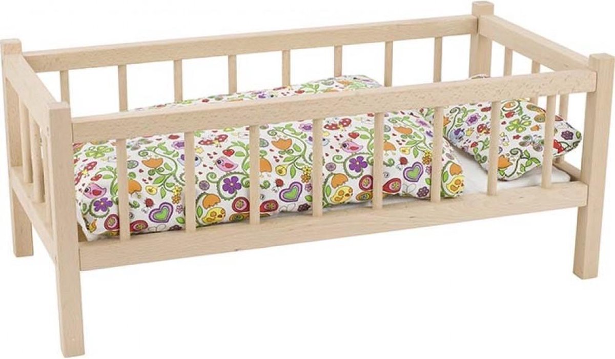 Poppenbed: POPPENBED met SPIJLEN 60x28x25cm