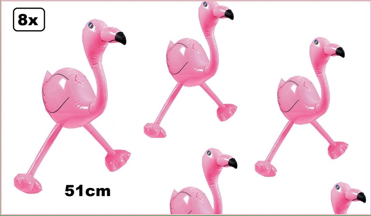 8x Opblaasbare Flamingo 51 cm - Hawai tropical tuin feest zomer party dieren fun festival  opblaas