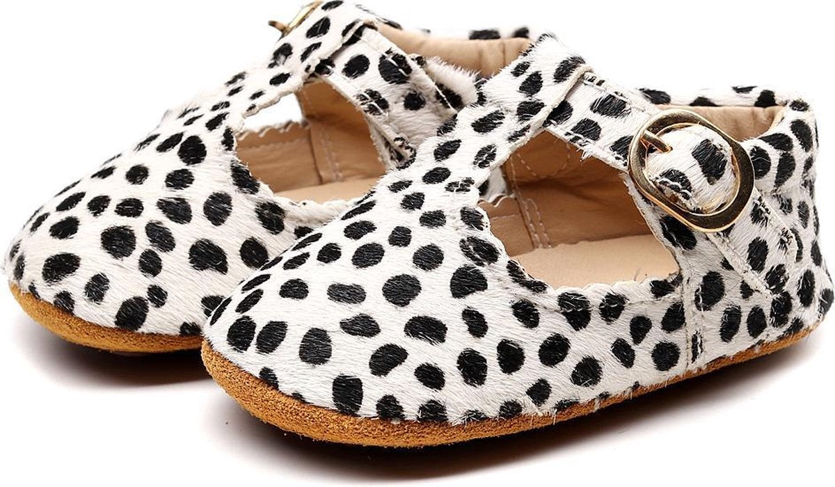 Supercute leren kinderschoenen ecru met zwarte stippen  dierenprint 18 tot 24 maanden maat 22/24