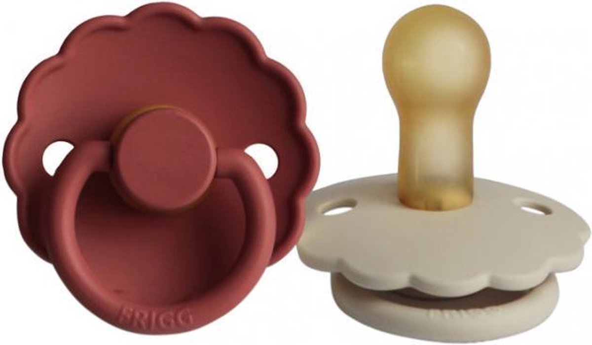 FRIGG Daisy Fopspeen Baked Clay / Cream 0-6 Mnd 2 Stuks