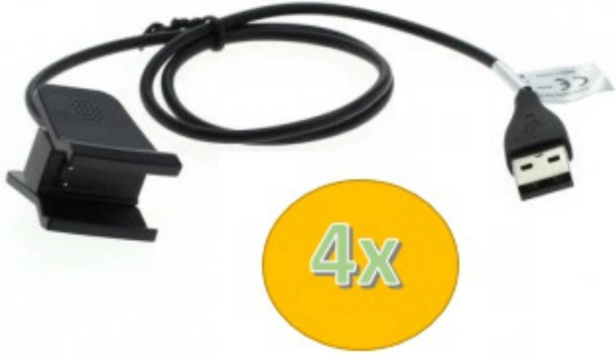 4 keer OTB Oplaadkabel voor Fitbit Alta HR - zonder Reset knop / zwart - 0