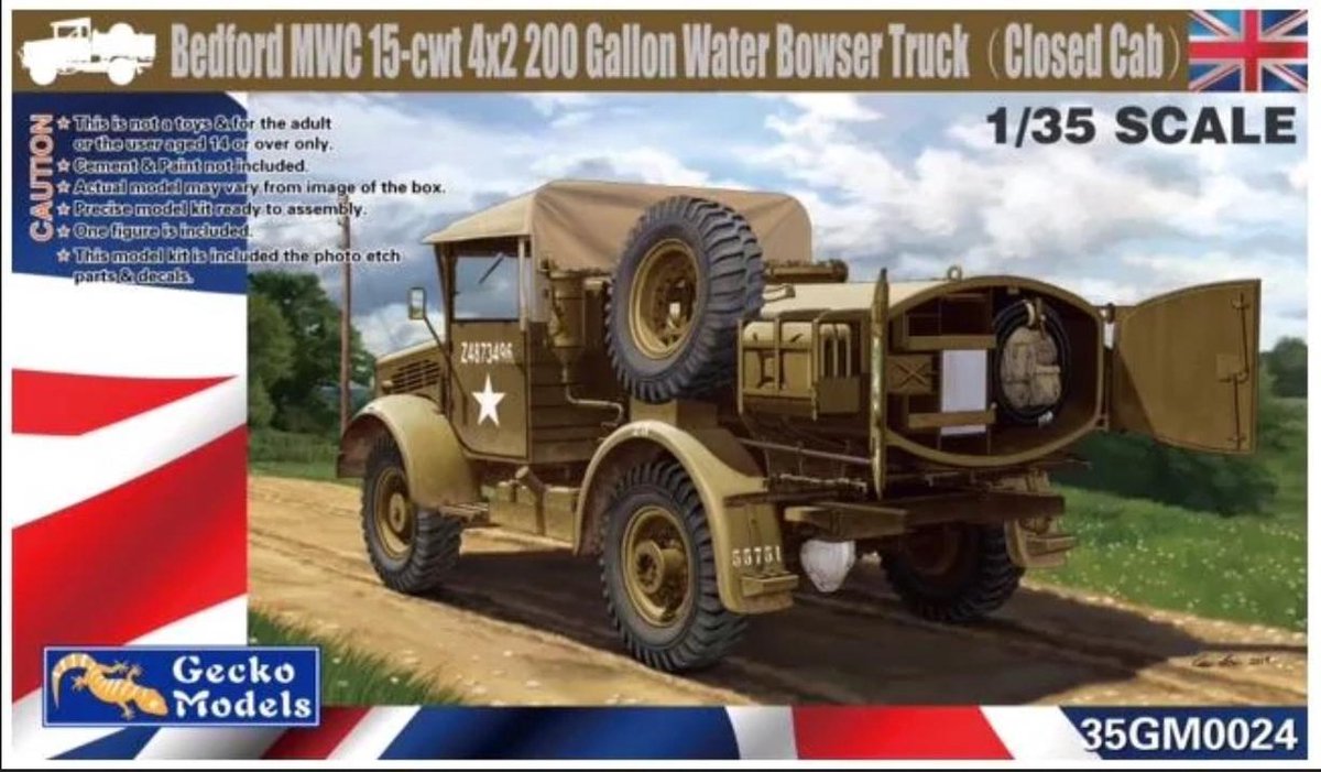 Gecko Models | 35GM0024 | Bedford MWC 15-CWT 4x2 200 gallon water bowser truck | 1:35