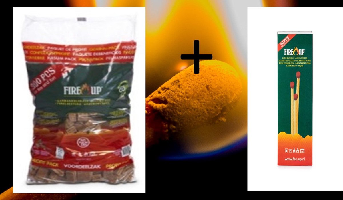 Fire-Up 300 aanmaakblokjes + Doos Lange Lucifers 23 cm / 40 Stuks