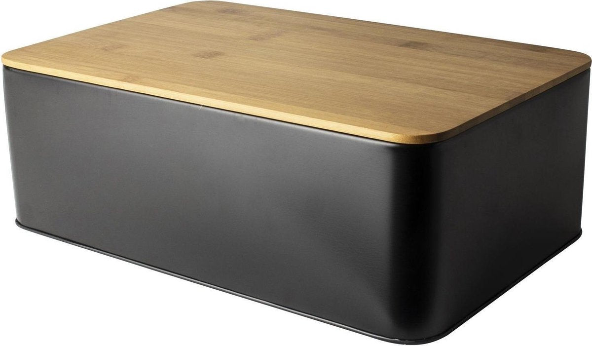 Gusta Brooddoostrommel - Metaal - 32x21x13cmMat - Zwart /Bamboe