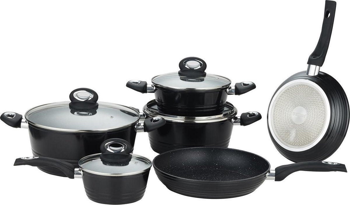 Herzberg HG-8079 Kookpannenset - 6 delig - Black