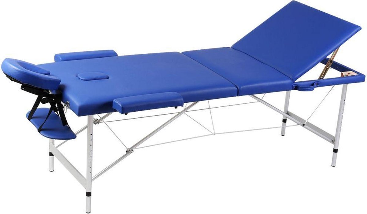 Inklapbare massagetafel 3 zones met aluminium frame (blauw)