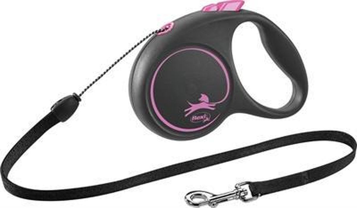 Flexi rollijn black design cord roze - s 5 mtr tot 12 kg - 1 stuks