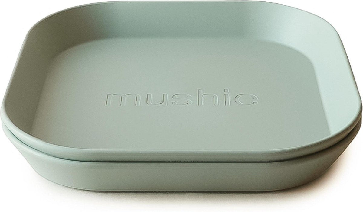 Mushie borden vierkant | BIBS| 2 stuks| Sage|Kinderservies|