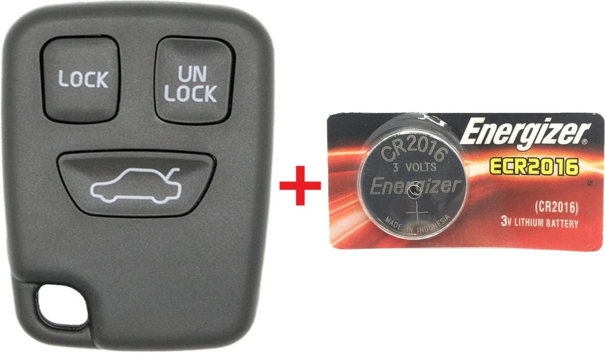 Autosleutelbehuizing 3 knoppen + Battterij Energizer ECR2016 geschikt voor Volvo sleutel S40 / S60 / S70 / S80 / S90 / V40 / V70 / V90 / XC70 / XC90 / volvo sleutel behuizing.
