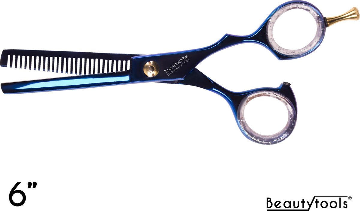 BeautyTools PRO LINE Uitdunschaar / Effileerschaar Rechtshandig Fijne Vertanding - Titan Blue Thinner (6 Inch) - (RS-1536)