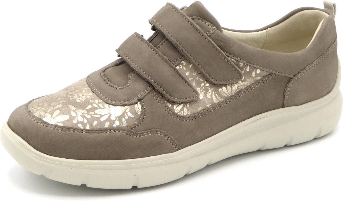 Waldläufer Dames Klittenbandschoen 796301 Beige met print - Wijdte H - Maat 6