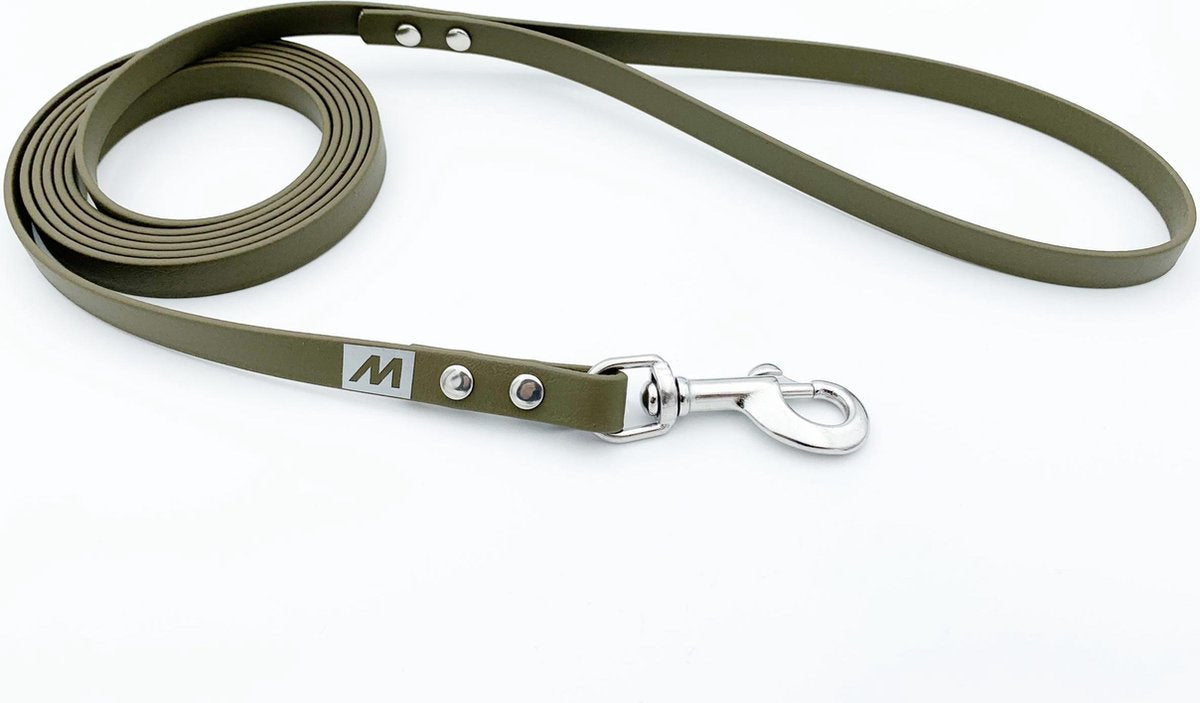 Miqdi BioThane hondenriem – olijf groen – 13 mm breed - 2 meter lang - met handvat