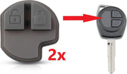 2x Rubber Pad 2 Knoppen SZRS2 voor Suzuki sleutel/ Suzuki Vitara / Suzuki Swift / Suzuki SX4 / Suzuki Liana / Suzuki Ignis / Subaru Justy / Opel Agila / Fiat Sedici / 2x Rubber Pad + gevlochten bruin PU-lederen sleutelhanger.