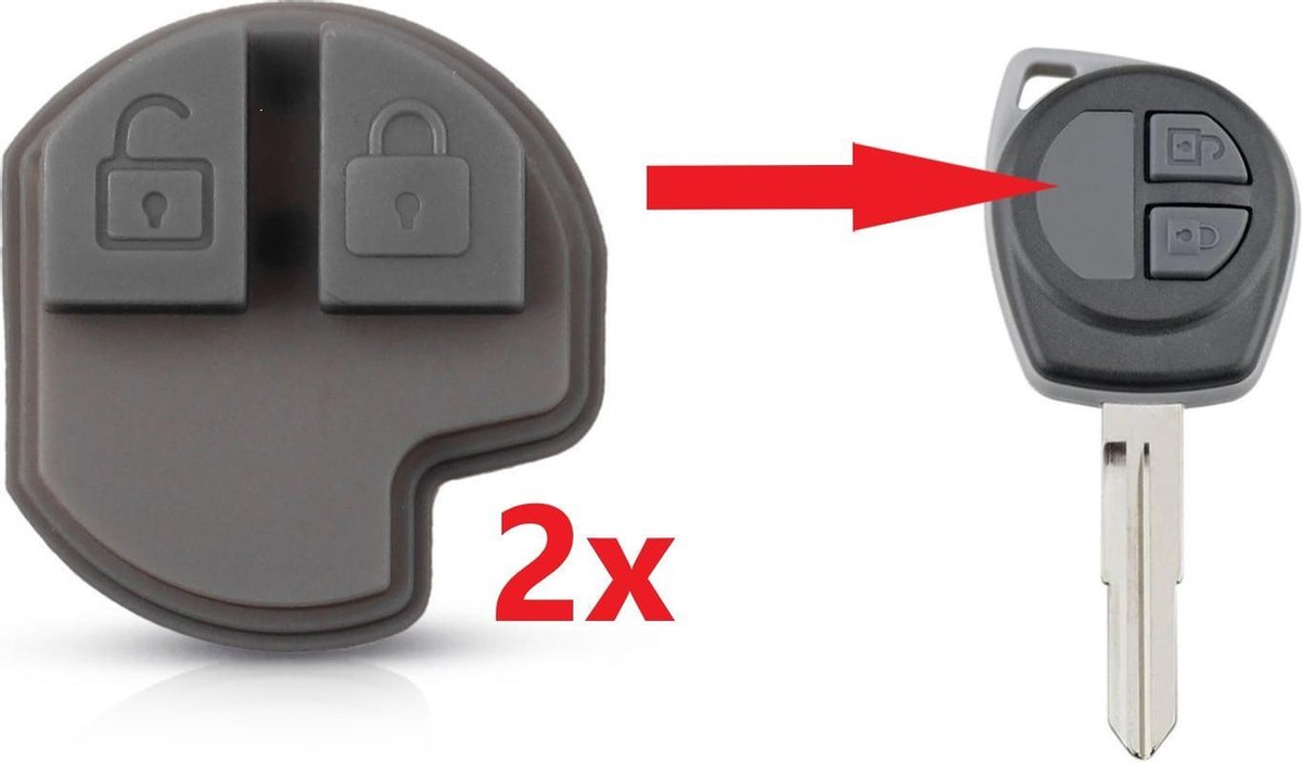 2x Rubber Pad 2 Knoppen SZRS2 voor Suzuki sleutel/ Suzuki Vitara / Suzuki Swift / Suzuki SX4 / Suzuki Liana / Suzuki Ignis / Subaru Justy / Opel Agila / Fiat Sedici / 2x Rubber Pad + gevlochten bruin PU-lederen sleutelhanger.