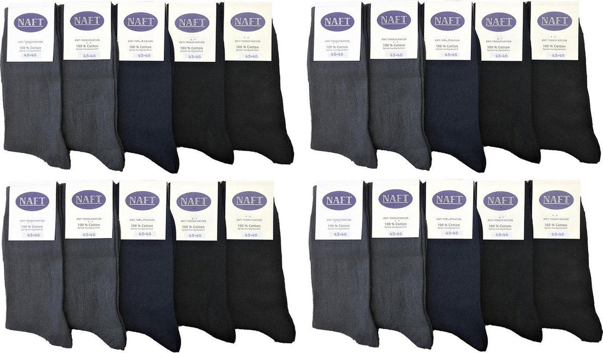 Naft 100% katoenen heren sokken 20 paar grijs assorti kleuren maat 43/46