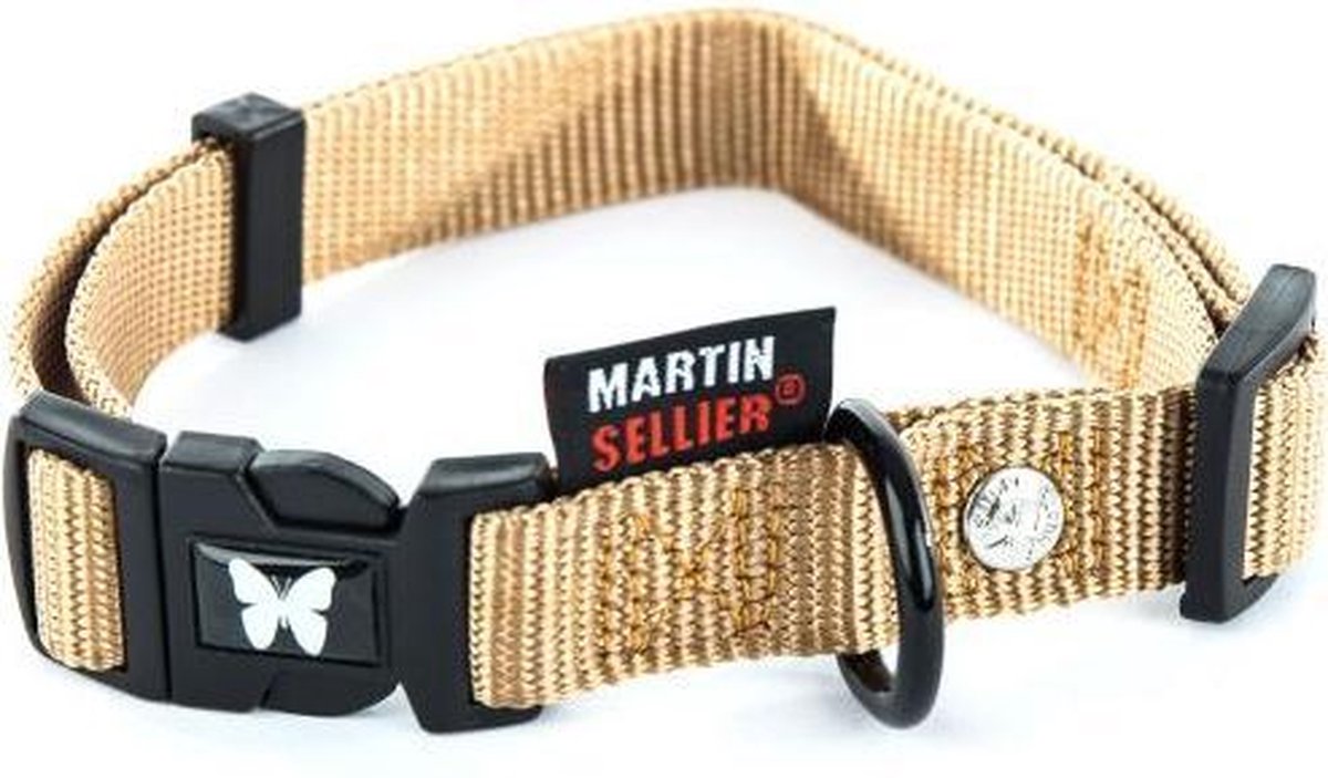 Martin sellier halsband voor hond nylon beige verstelbaar 16 mmx30-45 cm