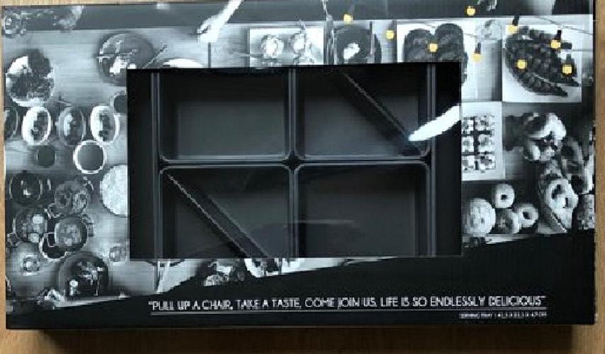 Houten Tapas tray met 6 bamboe fiber bakjes