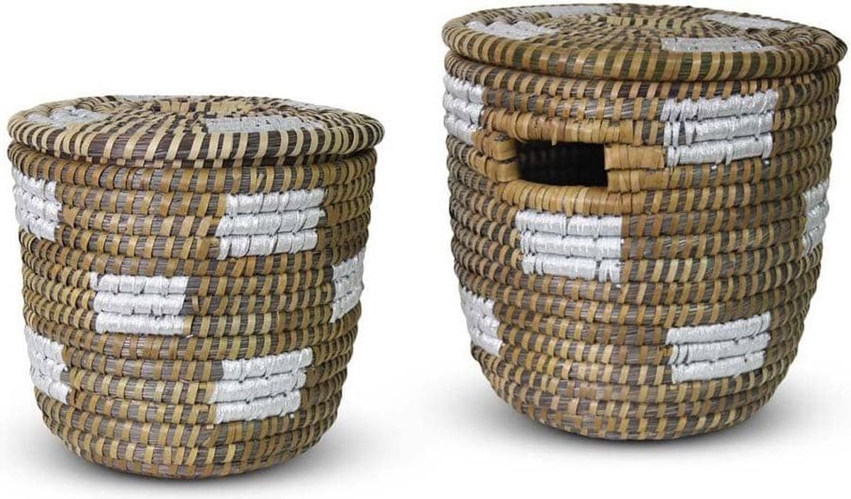 Opbergmand met Deksel van Zeegras Grijs 2-delig