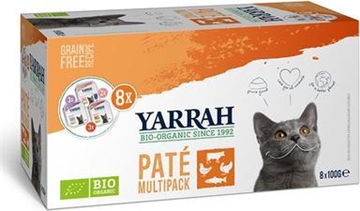 Yarrah organic kat multipack pate zalm / kalkoen / rund - 8x100 gr - 1 stuks