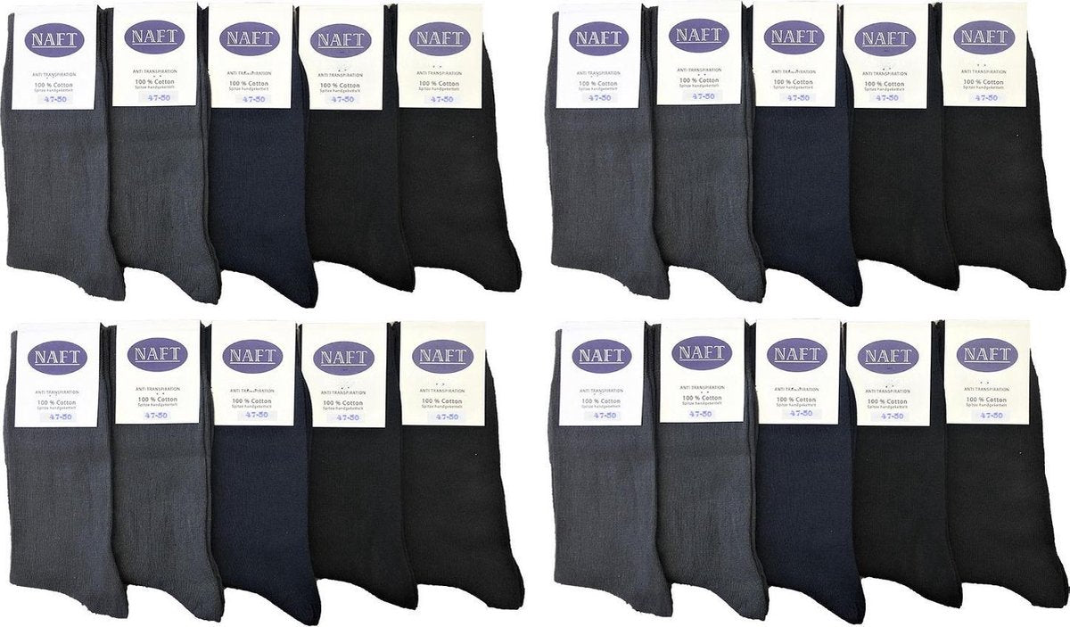Naft 100% katoenen heren sokken 20 paar grijs assorti kleuren maat  47/50