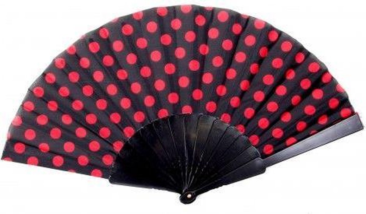 Spaanse waaier - Rood & zwart - Met decoratie