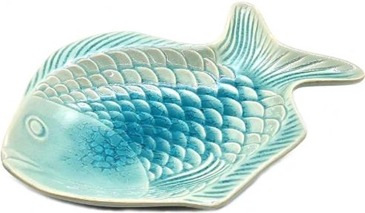 Vis Schaal - Visbord - Visschaal - Handgemaakt en geschilderd - Presenteerschaal Turquoise 27 cm