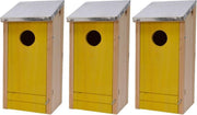 3x Houten vogelhuisjes/nestkastjes met gele voorzijde en metalen dakje 26 cm - Vogelhuisjes tuindecoraties