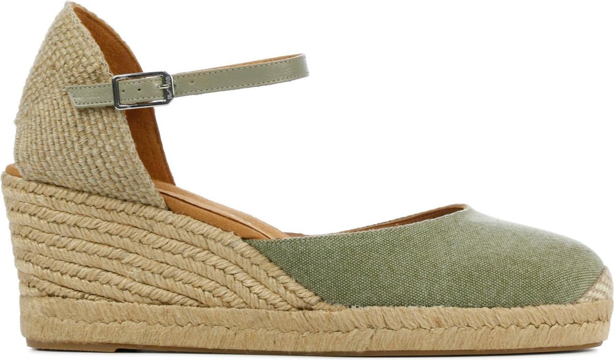 Unisa Vrouwen Textiel Espadrilles / Damesschoenen Plateauzool Hoogte 6 - 6.5 cm Gesp sluiting -  Caseres - Groen - maat 39