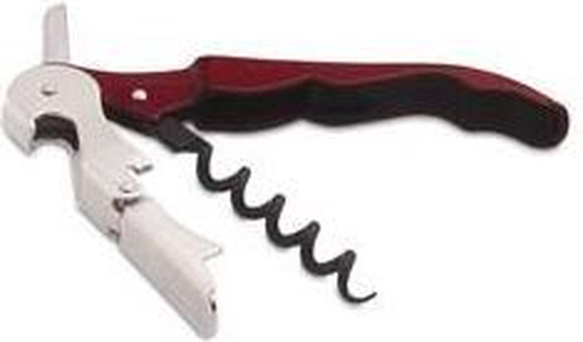 Kurkentrekker - Bieropener- Flesopener Rood - Corkscrew - Sommelier- Blikopener- Roestvrijstaal- Wijn opener