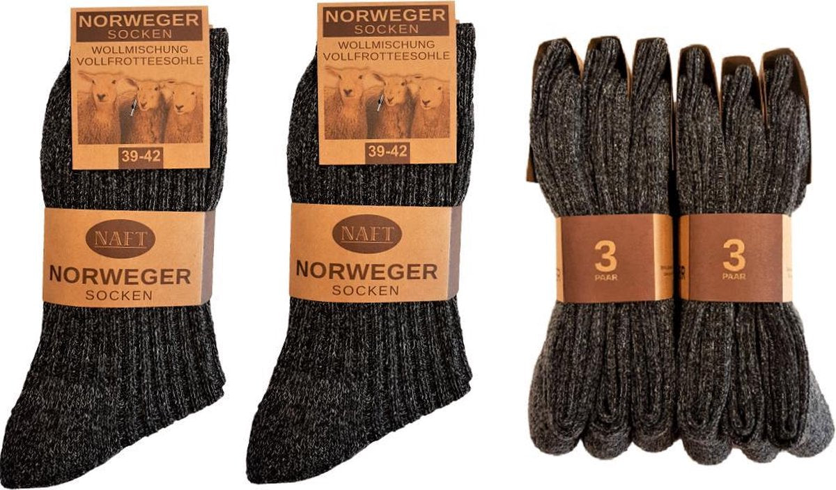 Noorse Sokken Antraciet  - 6 paar - Maat 39-42