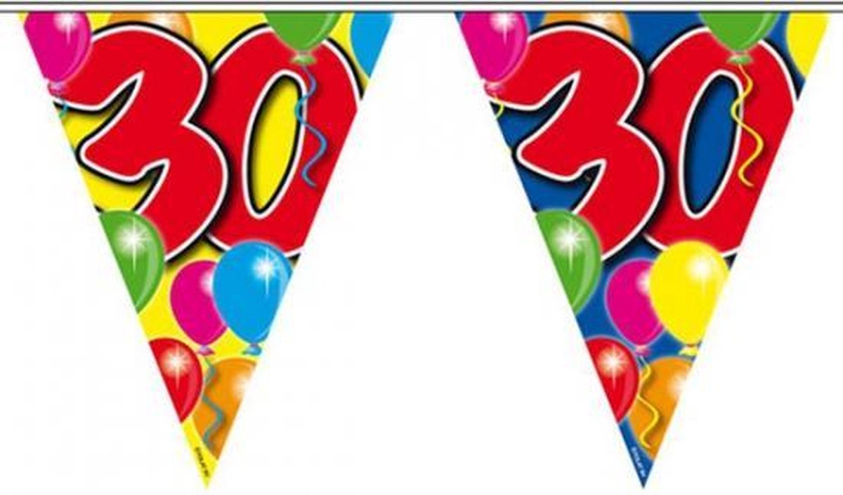 2x Leeftijd versiering vlaggenlijnen / vlaggetjes / slinger 30 jaar geworden thema 10 meter