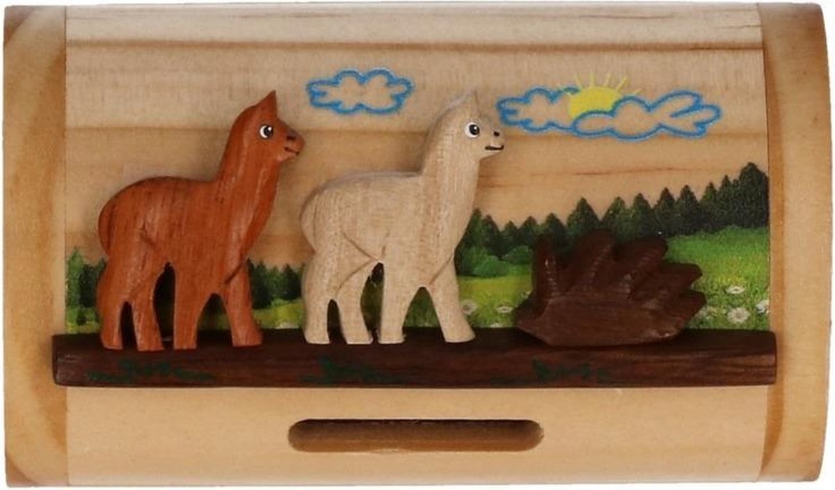 Houten spaarpot alpaca/lama 10 cm