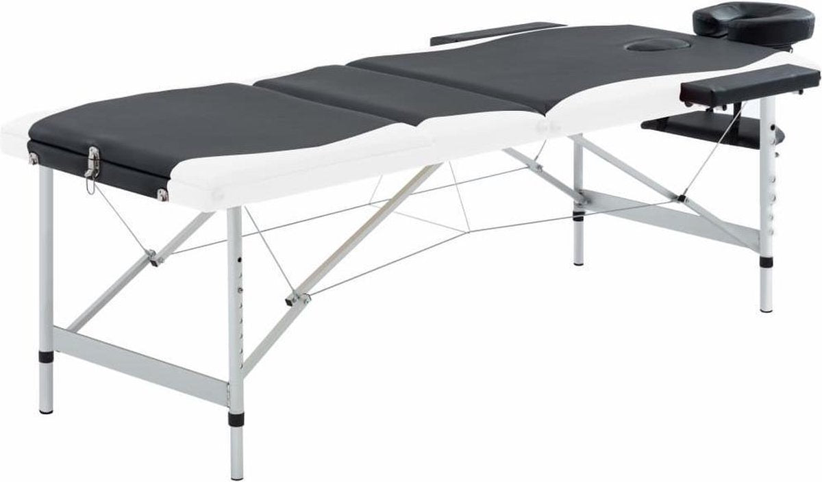 Medina Massagetafel inklapbaar 3 zones aluminium zwart en wit