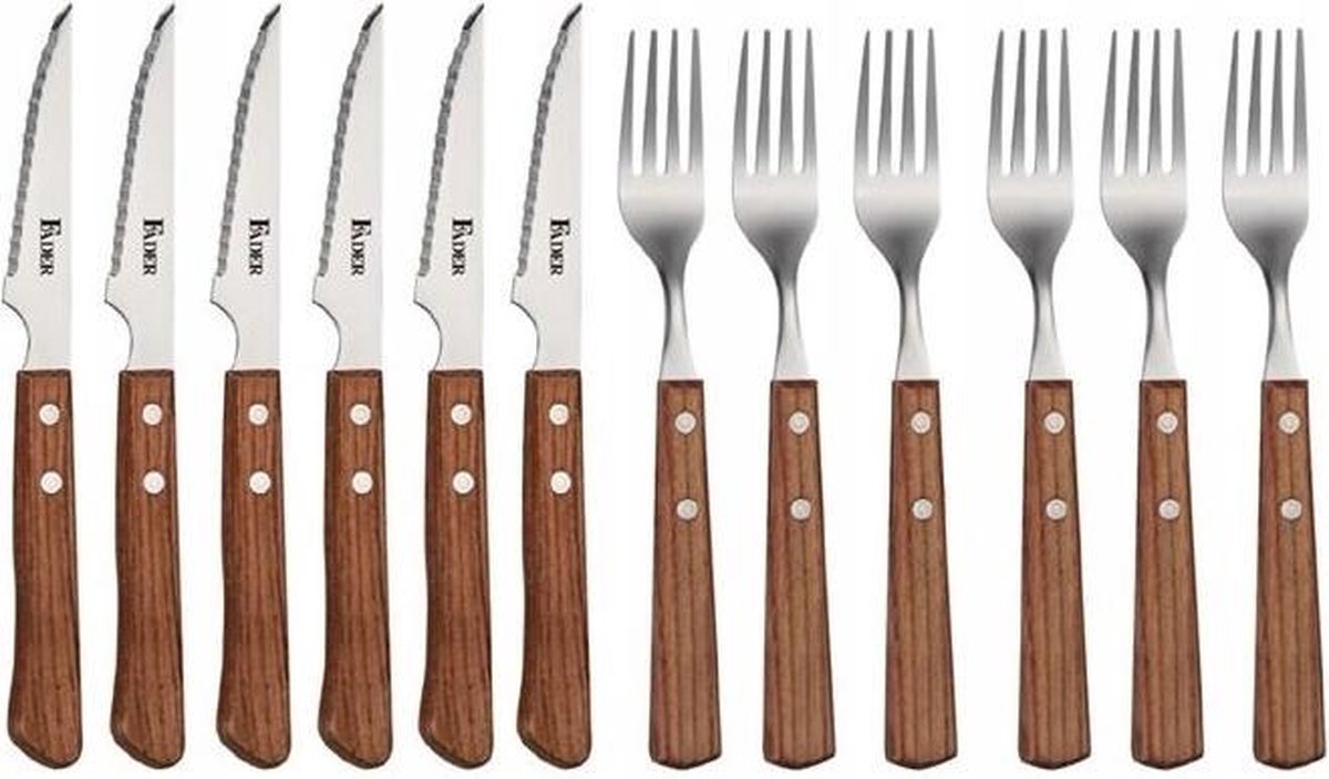 Fader Steak Messen - Vorken Set - Hout Lamet - 12 delig