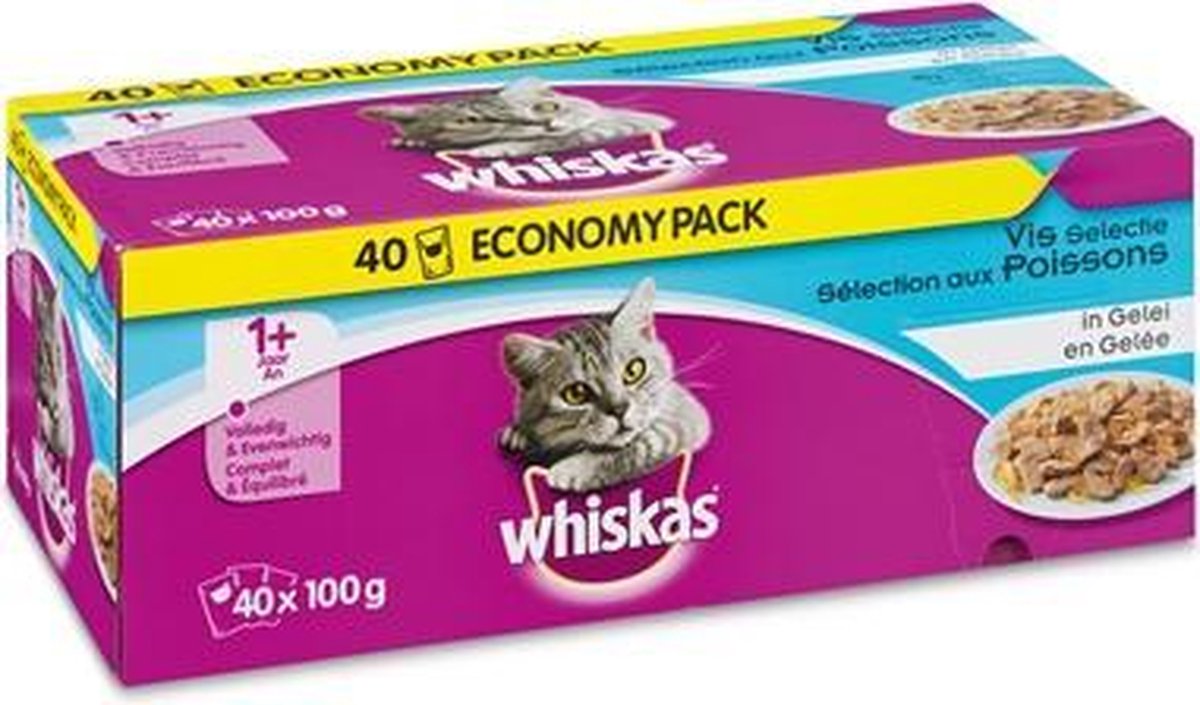 Whiskas multipack pouch adult vis selectie in gelei - 40x100 gr - 1 stuks