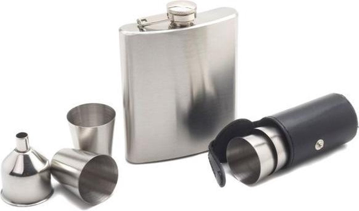 RVS Heupfles Beker Set - Platvink - Zakflacon - Zakfles - Drankflacon Heupflesje - 200ML