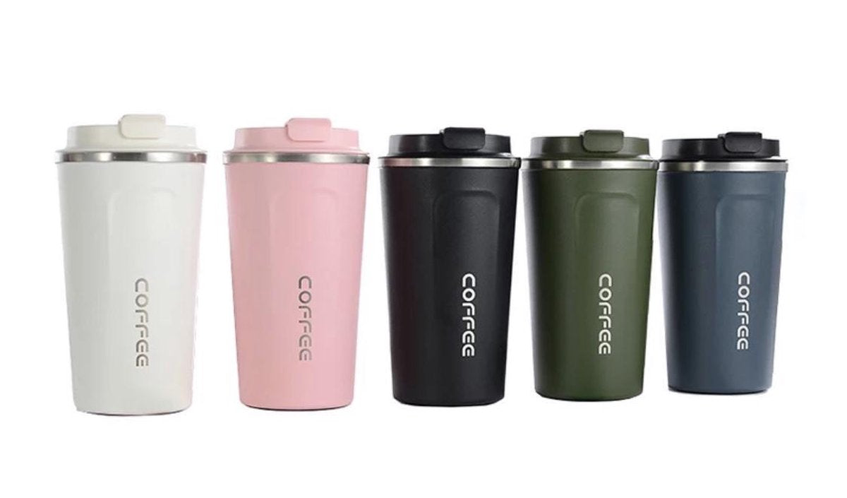Koffiebeker To Go - RVS thermosbeker - Drinkfles - Herbruikbare koffiebeker - 500 ml - Wit