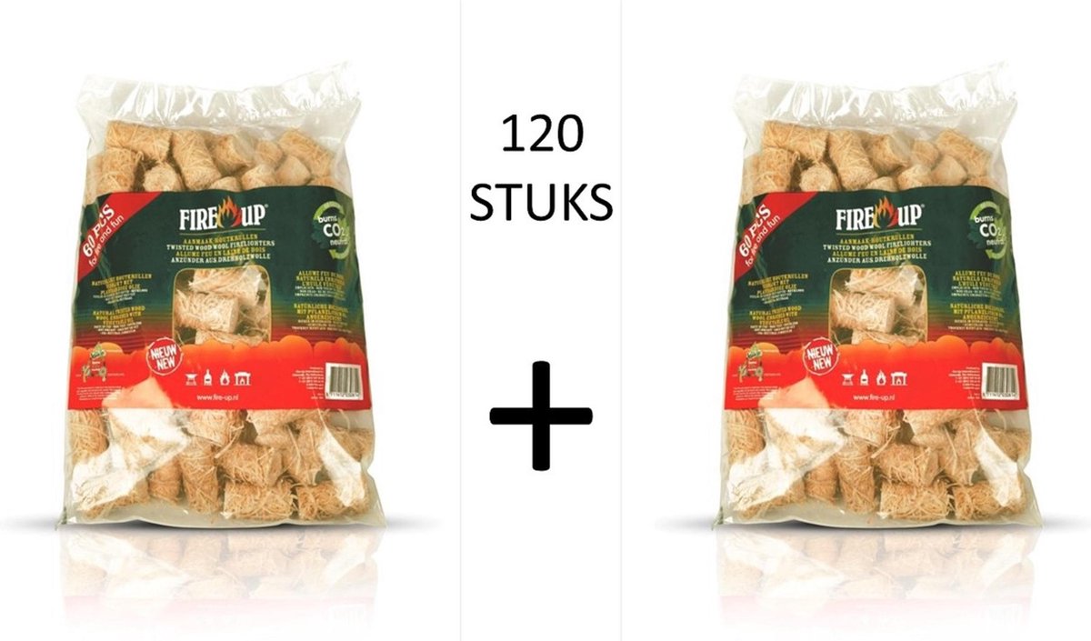 Fire-Up Aanmaak Houtkrullen 2 zakken van 60 stuks. (120 stuks)!!!
