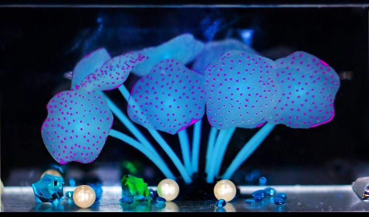 Dierplezier - Aquarium decoratie - Koraal - Kunstplant Aquarium Fluo - Planten voor aquarium - Mooie neon planten –Planten blauw met paarse stippen kleur - Aquariumdecoratie - Aquariumversiering - Benodigdheden aquarium