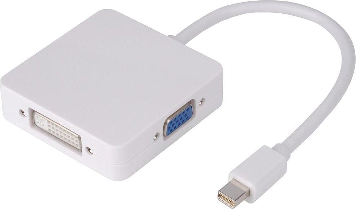 XIB Mini Displayport naar DVI VGA en HDMI vierkant / 3-in-1 adapter / Mini DP to DVI + VGA + HDMI - Wit