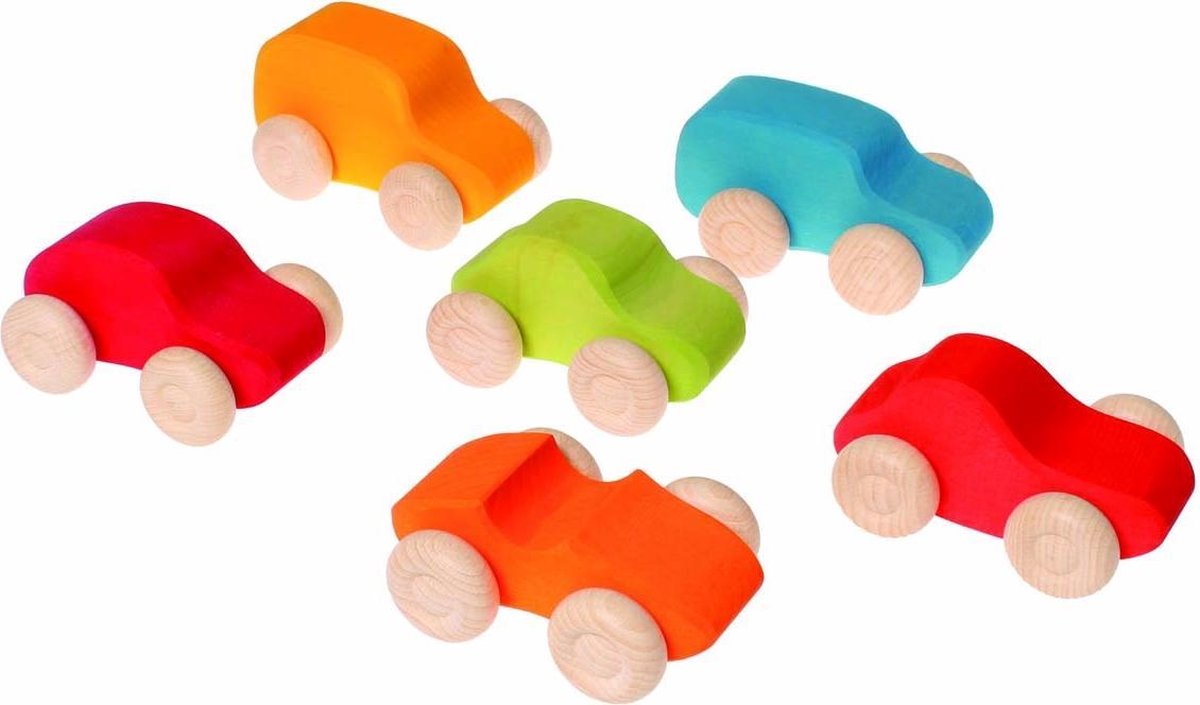 6 Gekleurde Houten Auto's