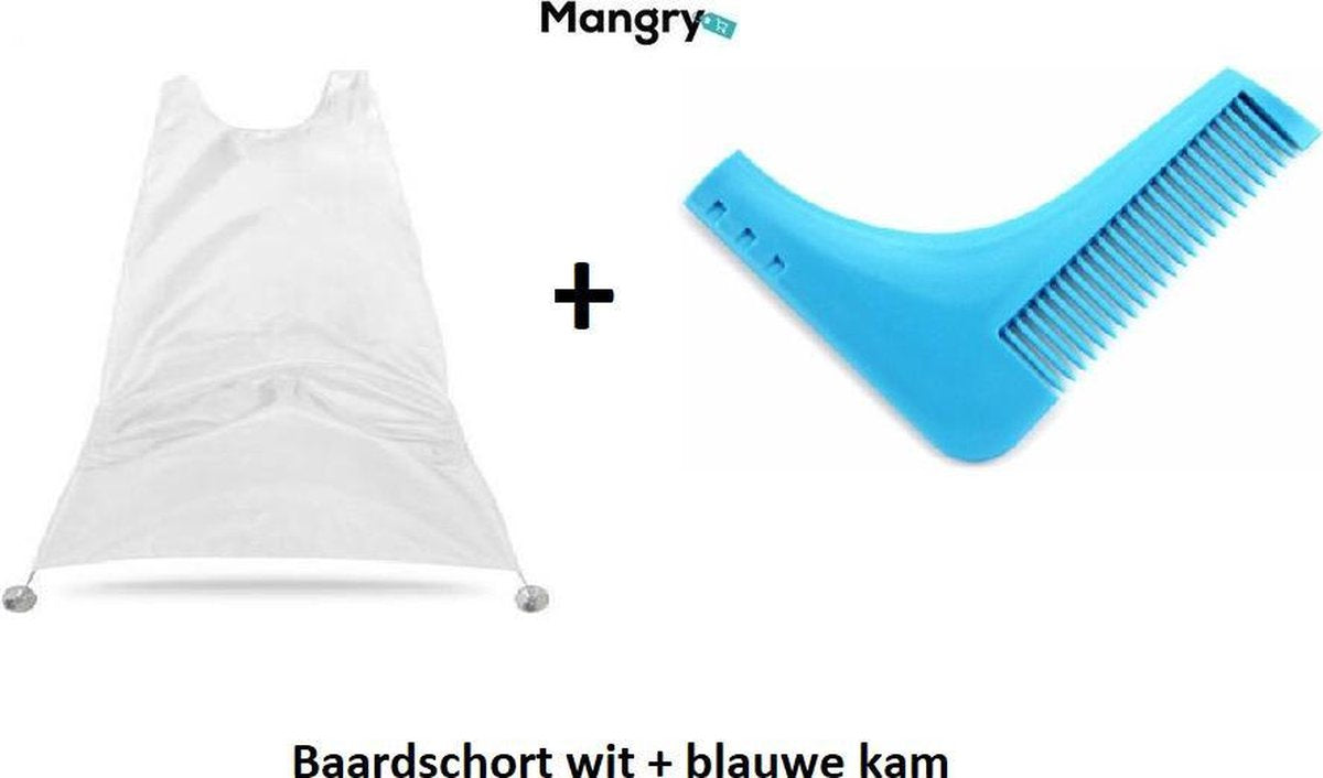 Combi Deal - Baard schort + Baard kam - Baard accessoires - Baard scheren - Baard trimmen WIT netje | beard cape | haren opvangen tijdens het scheren - Mangry