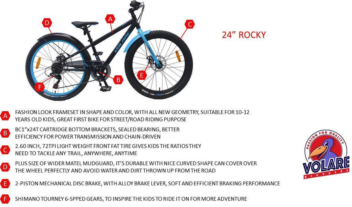 Volare Rocky Kinderfiets - 24 inch - Grijs - 6-S - 95% afgemonteerd - Prime Collection